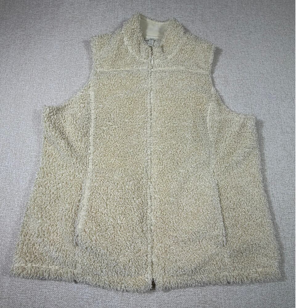 J Jill Women XL White Faux Shearling Zip Up Vest Cozy Winter Layering